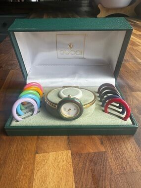 Gucci 11/12 Gold-Tone Watch with Interchangeable Colorful Bezels